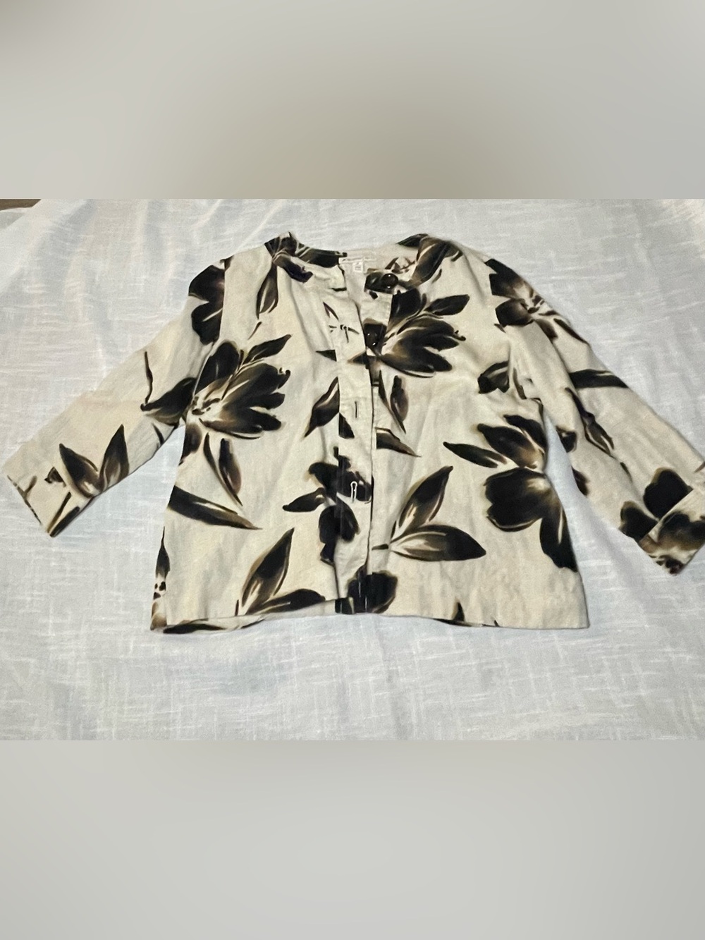 JM Collection Beige Tunic Jacket with Black Floral Print
